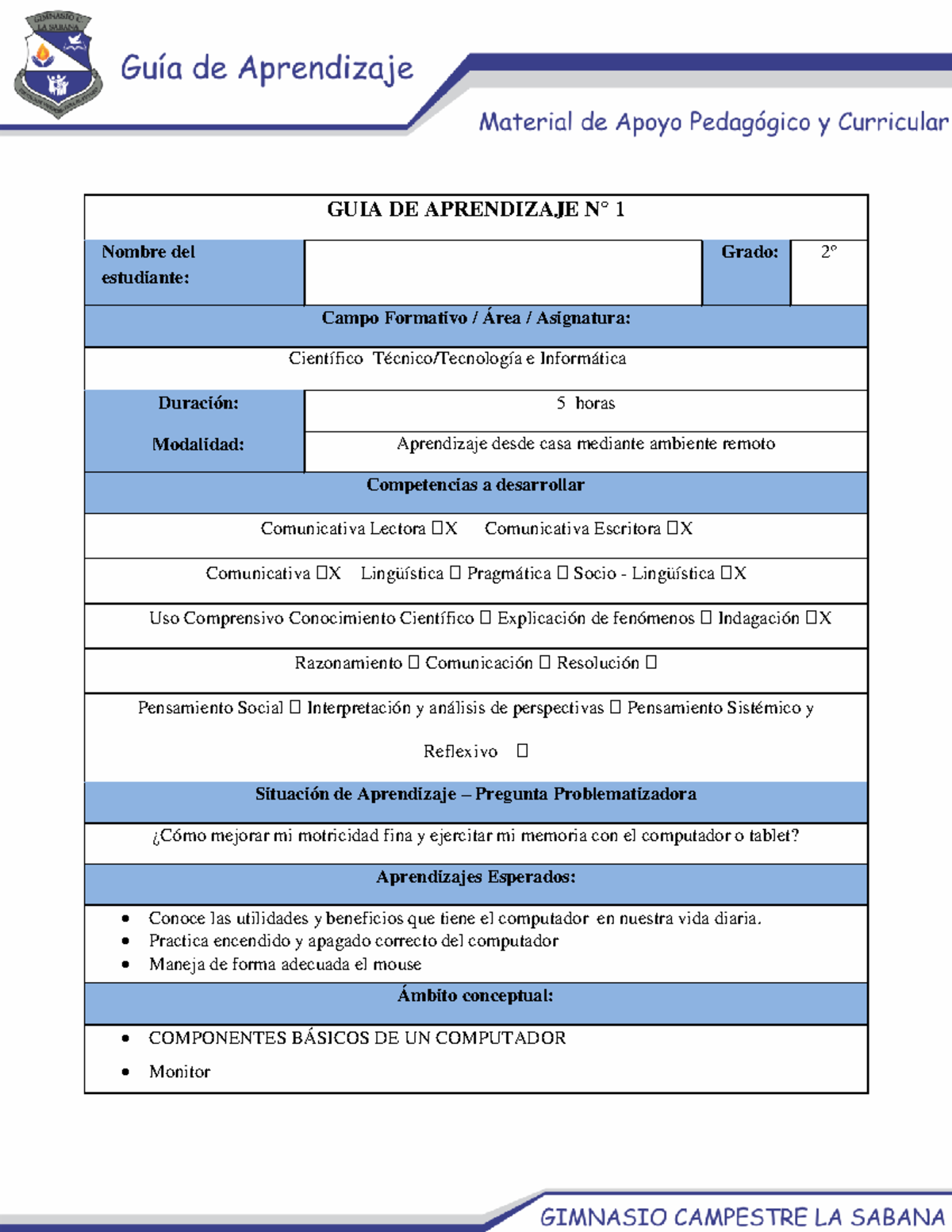 GUÍA DE Aprendizaje 1 - Tecnología e Informática Grado 2 PDF - Studocu