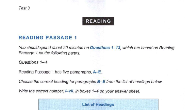 Test 3 READING PASSAGE Analysis and Questions for c10t3 - Studocu