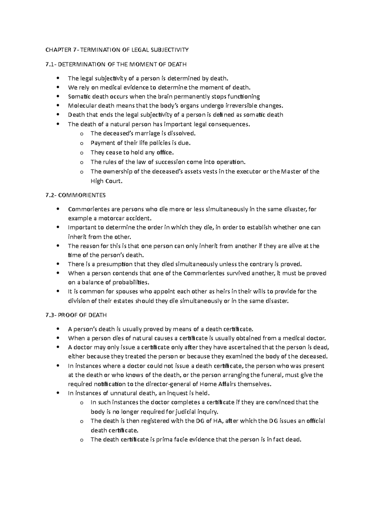 Law of Persons chapter 7 - 2019 - CHAPTER 7- TERMINATION OF LEGAL ...