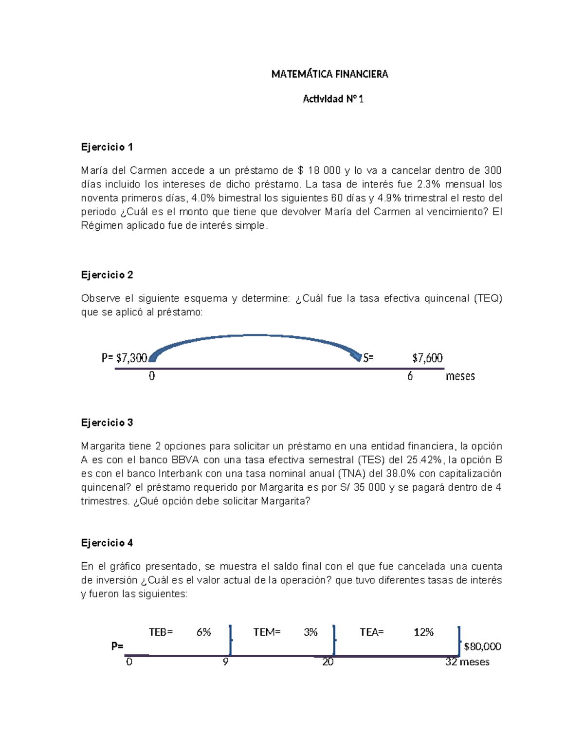MATEMÁTICA FINANCIERA Actividad 1: Ejercicios de Préstamos y Tasas ...