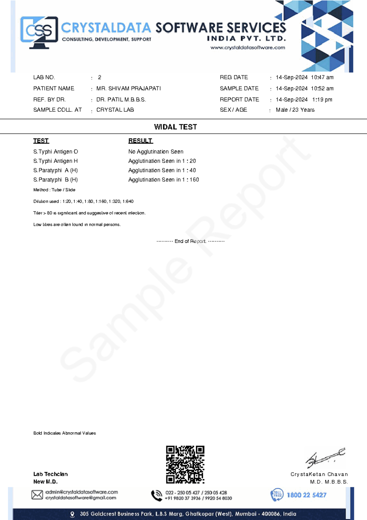 Widal-test watermark-1 - TEST RESULT WIDAL TEST LAB NO. PATIENT NAME MR ...
