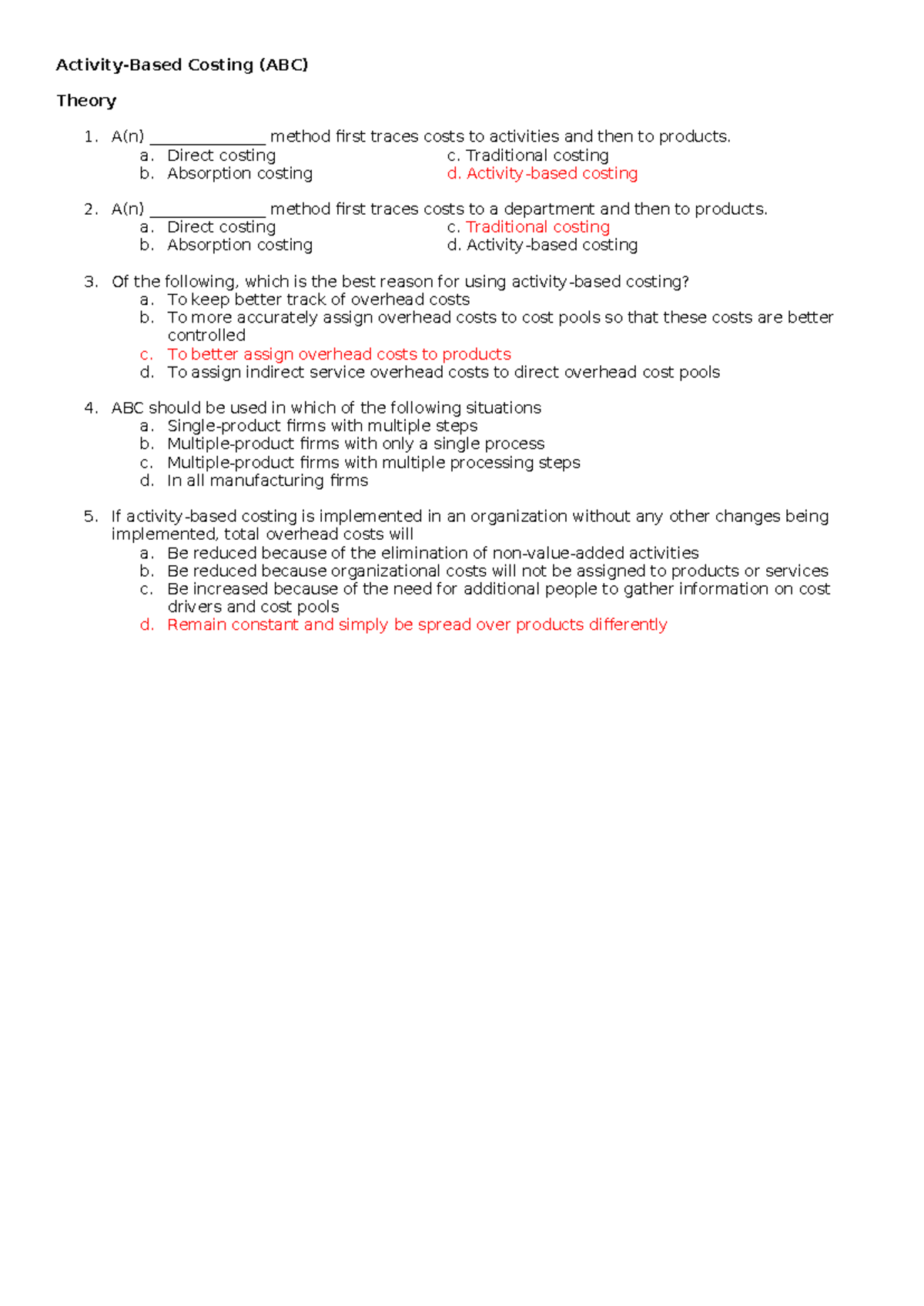 Activity-Based Costing Analysis for Accounting - ABC 101 - Studocu