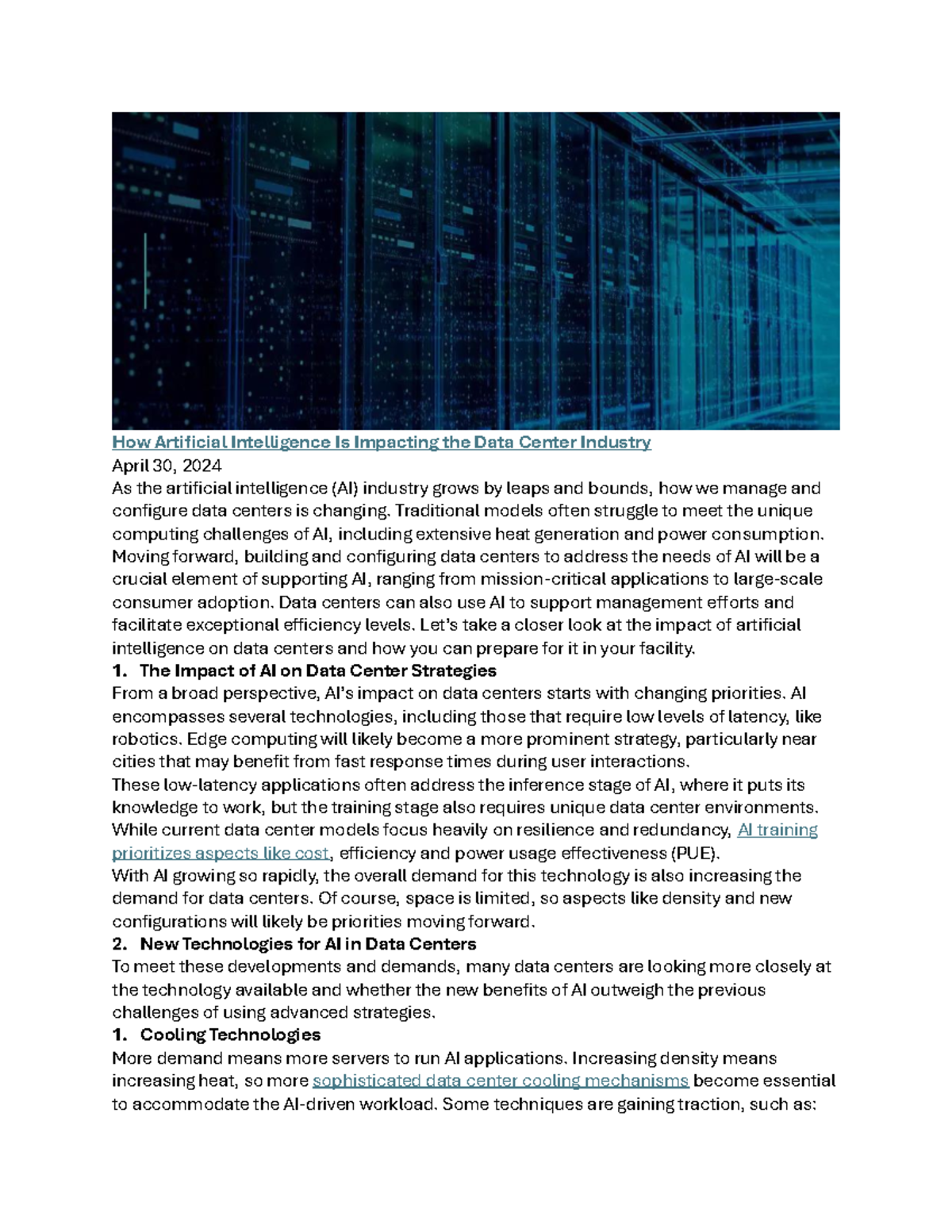 How Artificial Intelligence Is Impacting the Data Center Industry ...