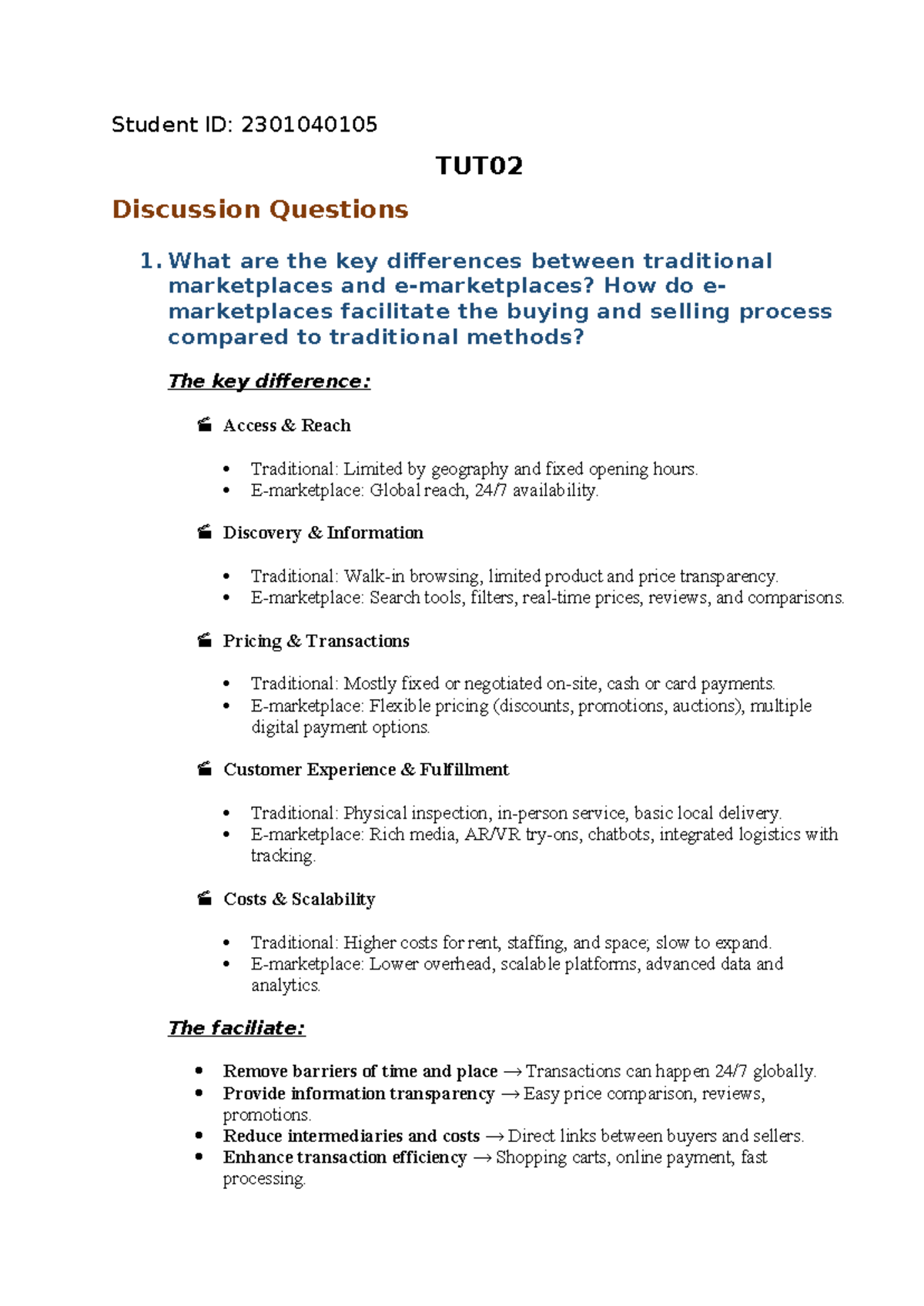 TUT02 Discussion Questions on Marketplaces and Web Evolution - Studocu