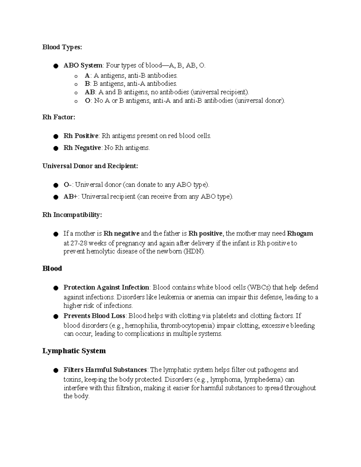 Blood and Lymph Notes - Blood Types: ABO System: Four types of blood—A ...