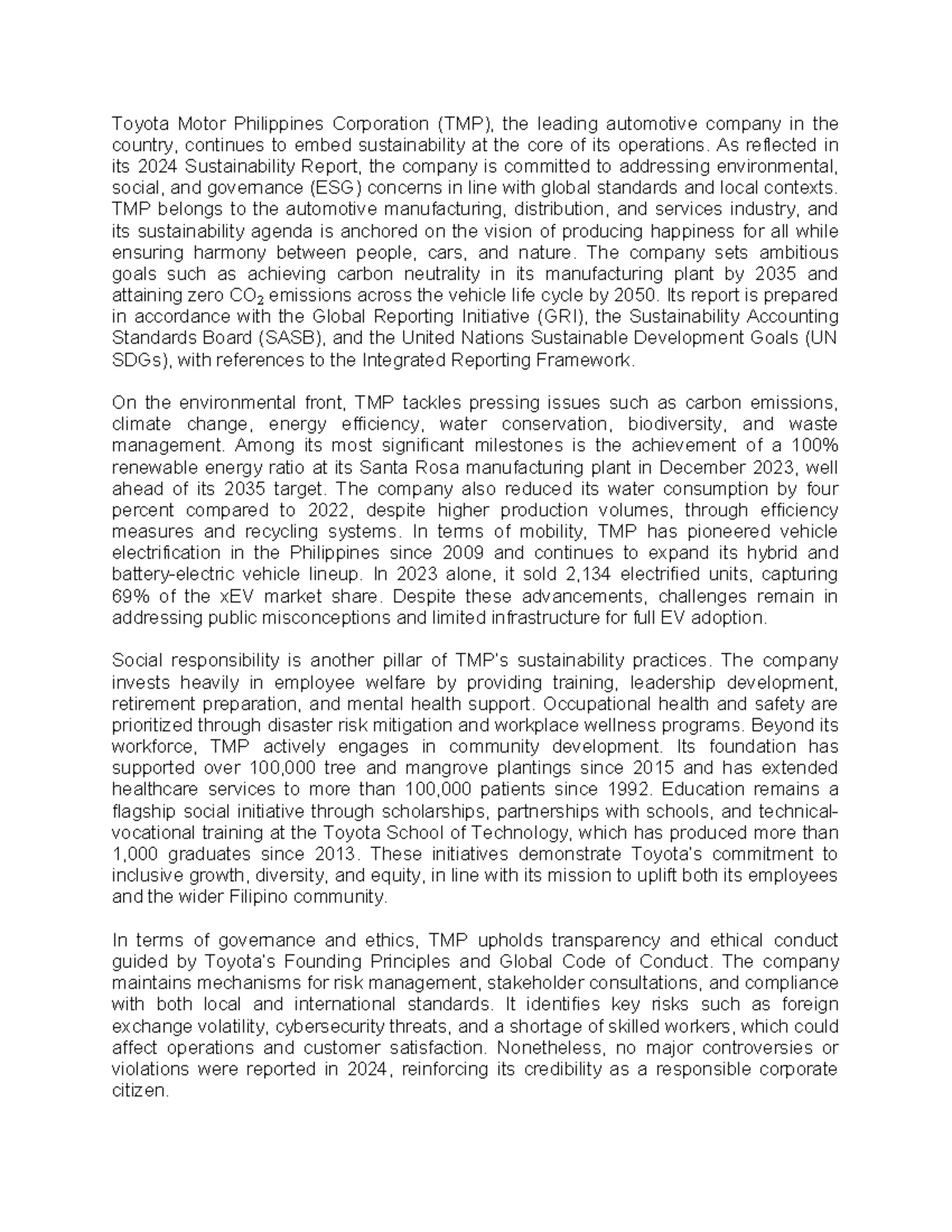 Toyota Motor Philippines Corporation: 2024 Sustainability Report ...