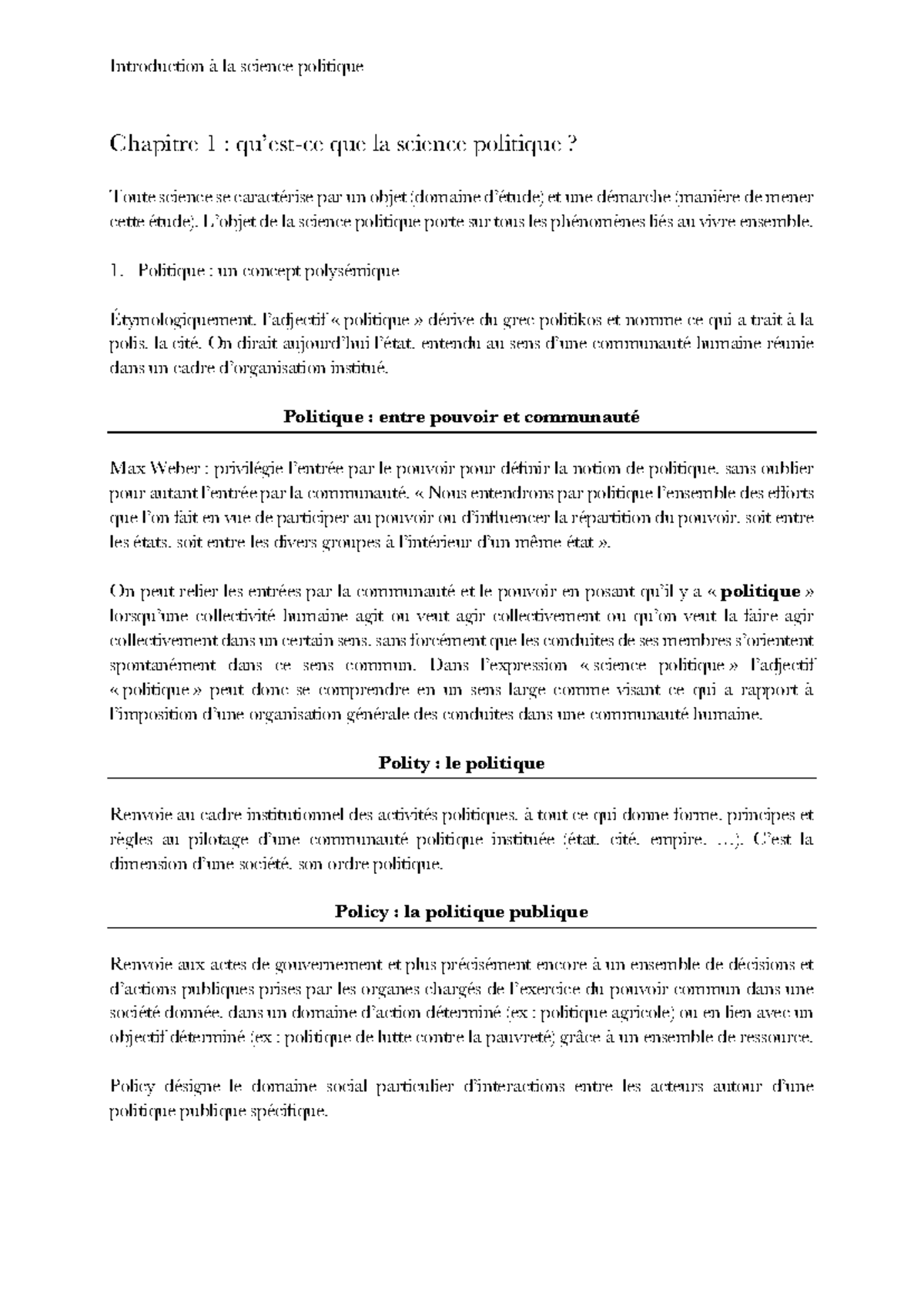 Introduction à la science politique - Chapitre 1 : Concepts et enjeux ...