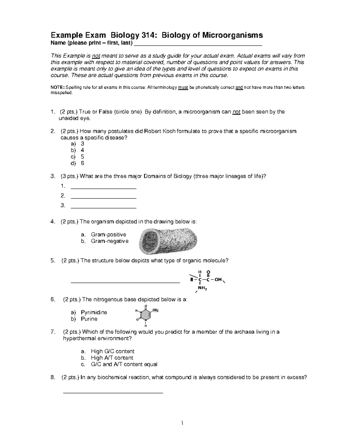 Biol 314: Example Exam Practice for Microorganisms - Studocu