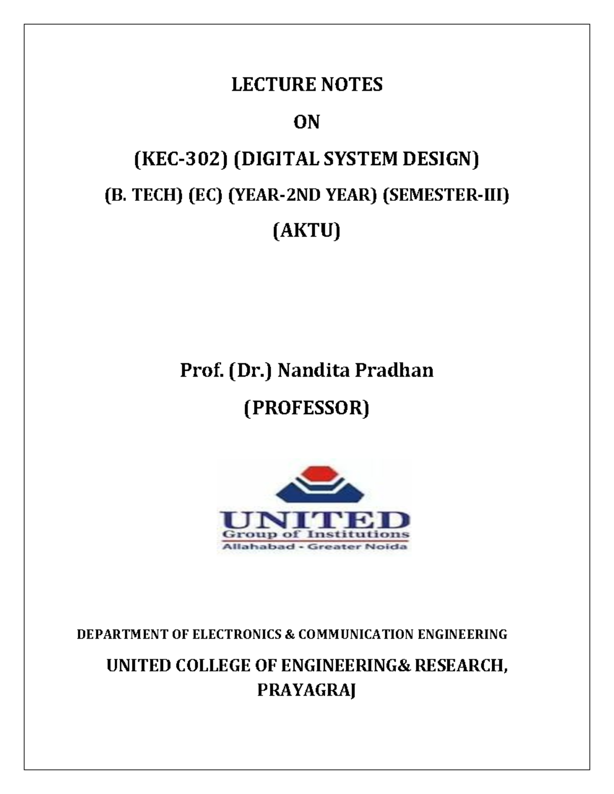 DSD Lecture-3 UNIT-4 - Best note - LECTURE NOTES ON (KEC-302) (DIGITAL ...