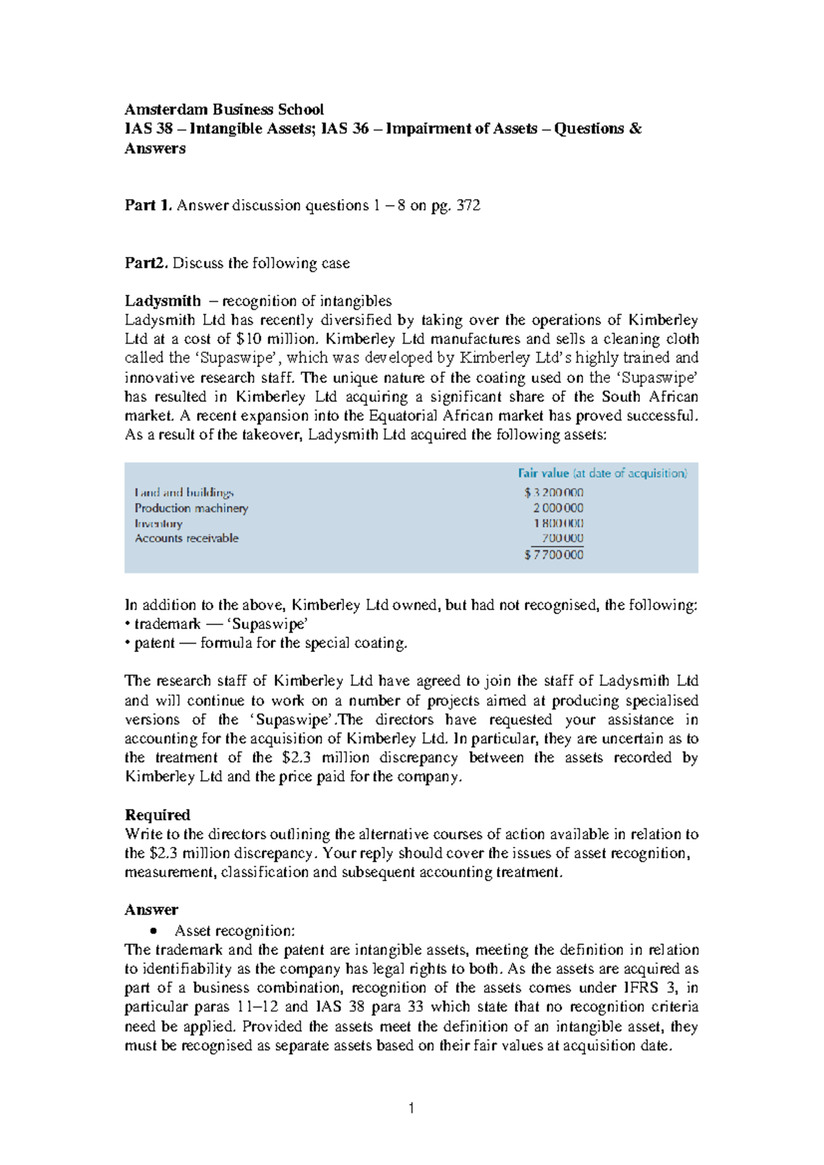 Week 3 Assignment IAS 38 & IAS 36 - Q&A on Intangible Assets & Impairment -  Studeersnel