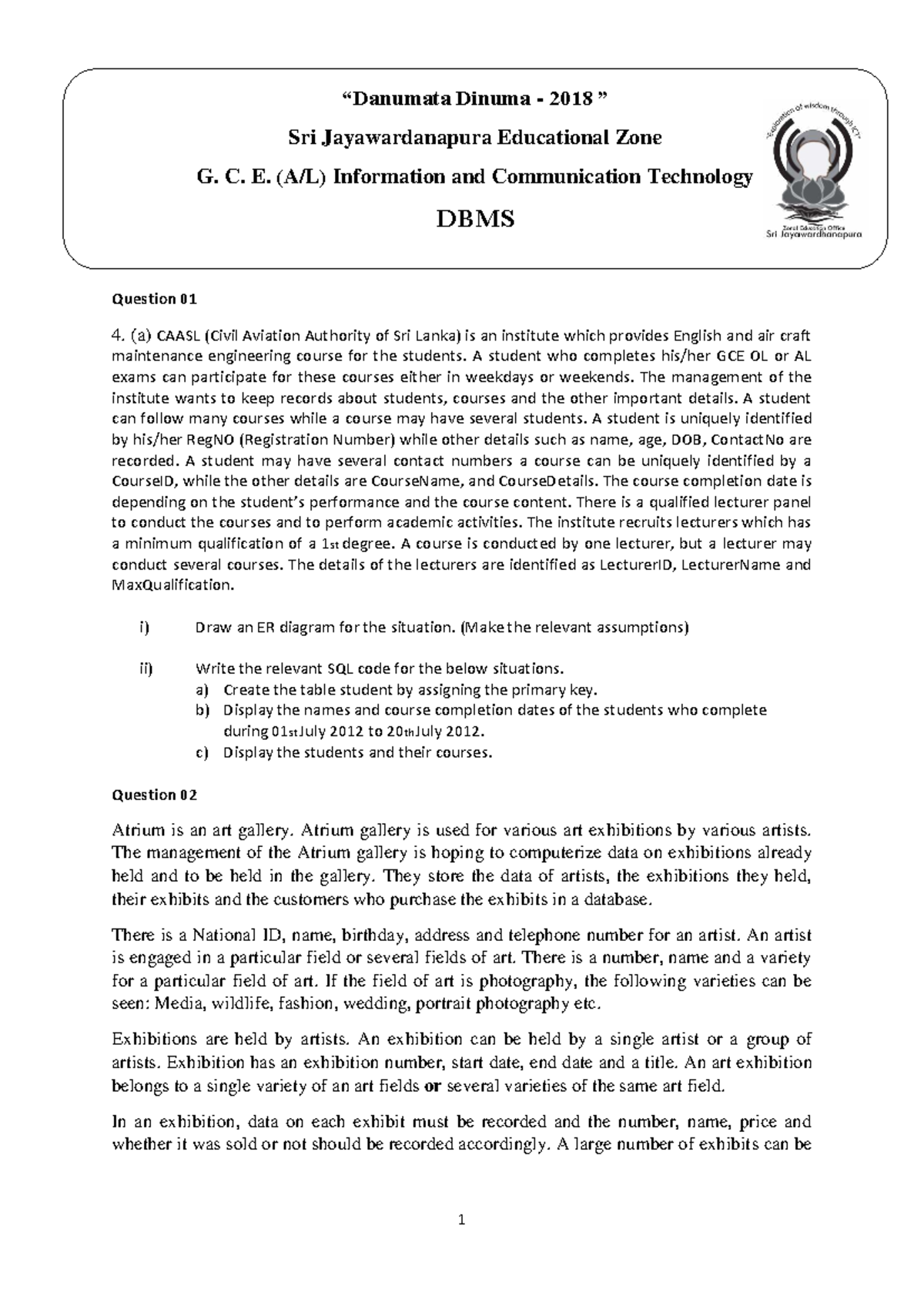 DBMS EN - ER Diagrams and SQL Queries for Various Scenarios - Studocu