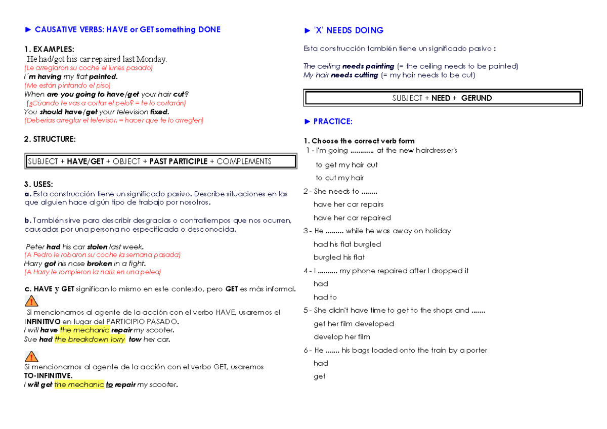 Causative Verbs: Have or Get Something Done - CAUSATIVE PASSIVE Notes ...