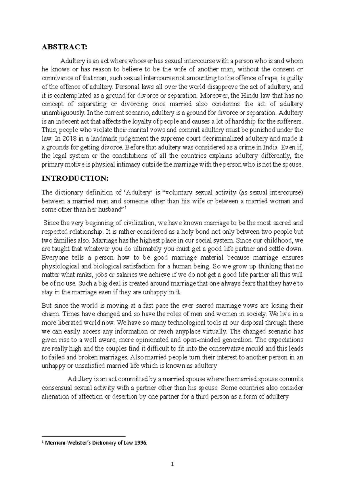 Adultery - ABSTRACT: Adultery is an act where whoever has sexual ...