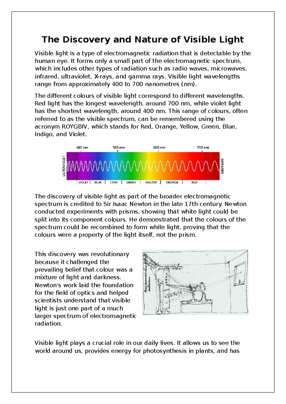 The Discovery and Nature of Visible Light - It forms only a small part ...