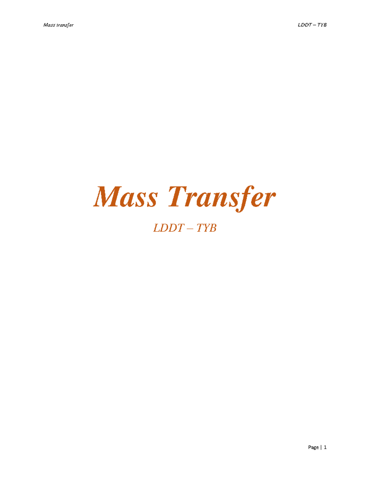 LDDT TYB Final Exam Notes on Mass Transfer Theory - Studocu