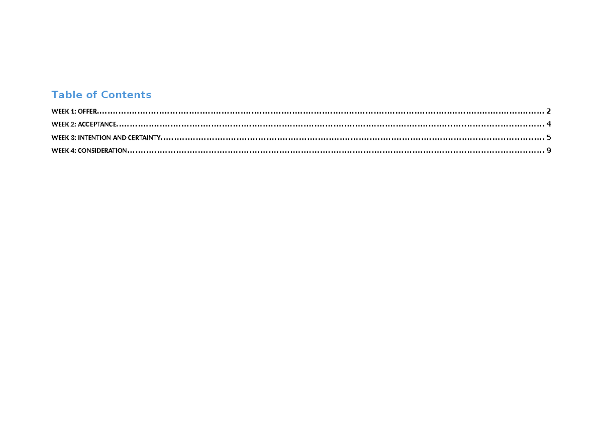 Contract Law Overview: Weeks 1-4 Summary and Key Concepts - Studocu