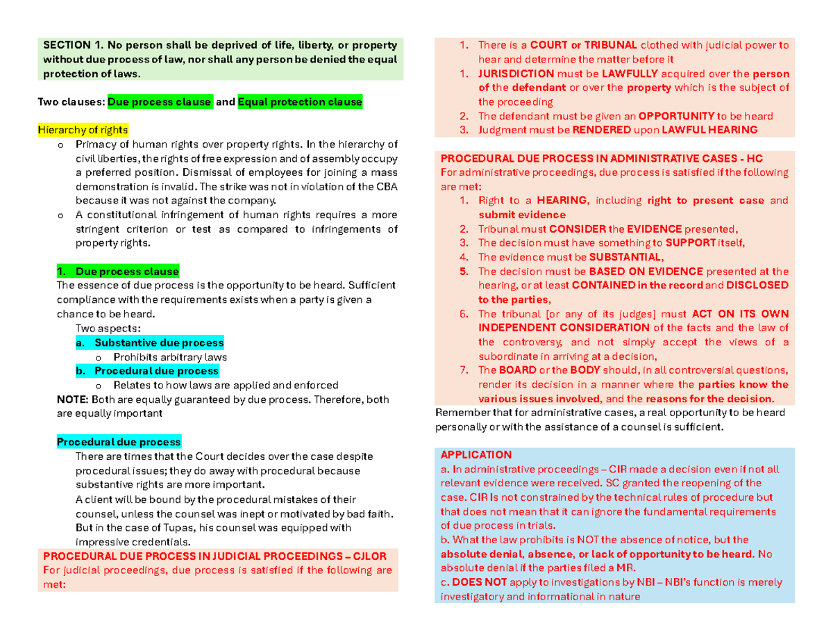 [Consti 2] MT Reviewer - Comprehensive Insights on the Bill of Rights - Document Preview