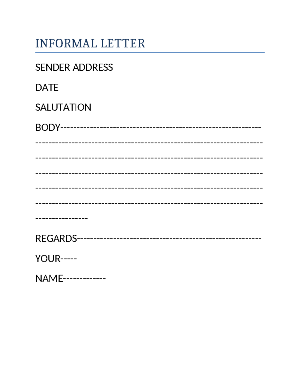 Informal Letter Formate - English A: Language and Literature SL ...