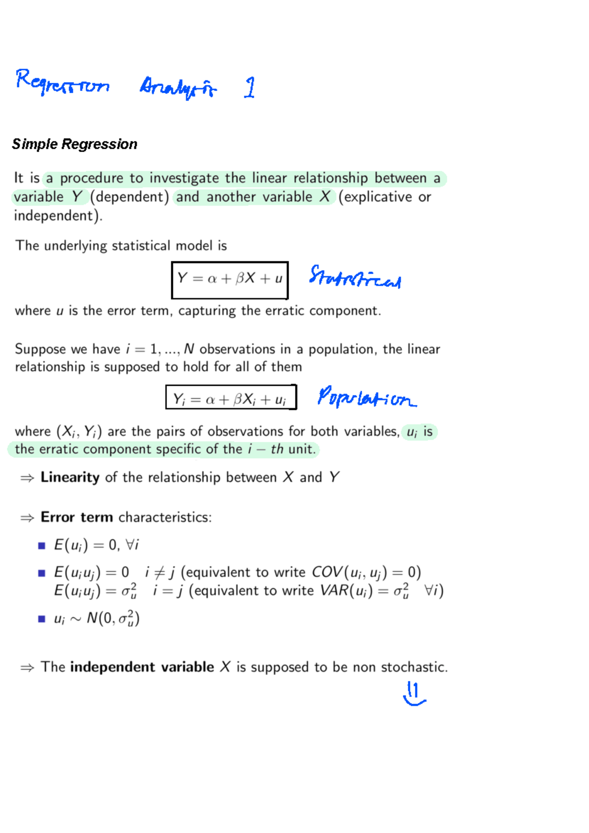 Data Analysis - FULL NOTES - Simple Regression ORDINARY LEAST SQUARES ...