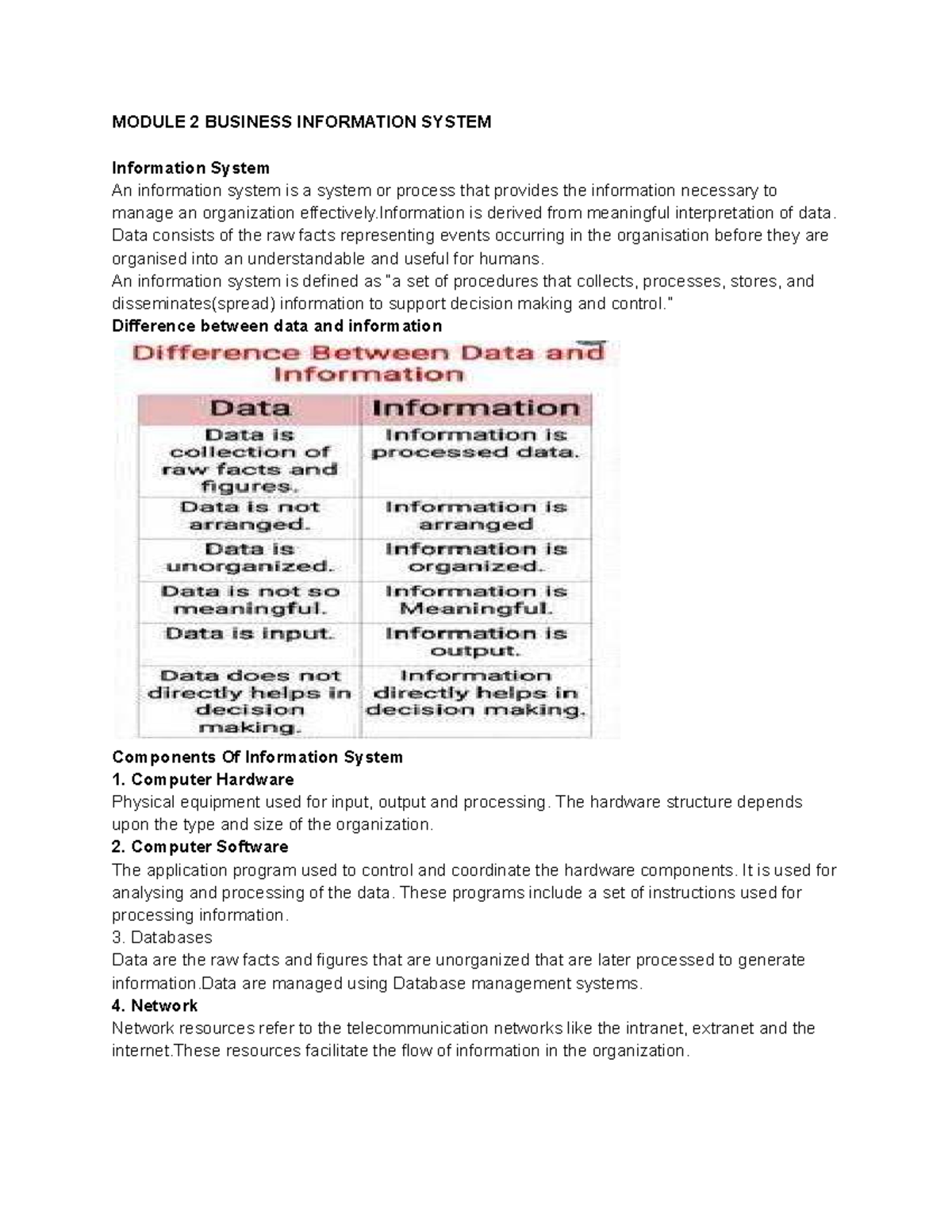 MODULE 2: BUSINESS INFORMATION SYSTEMS Overview and Key Components ...