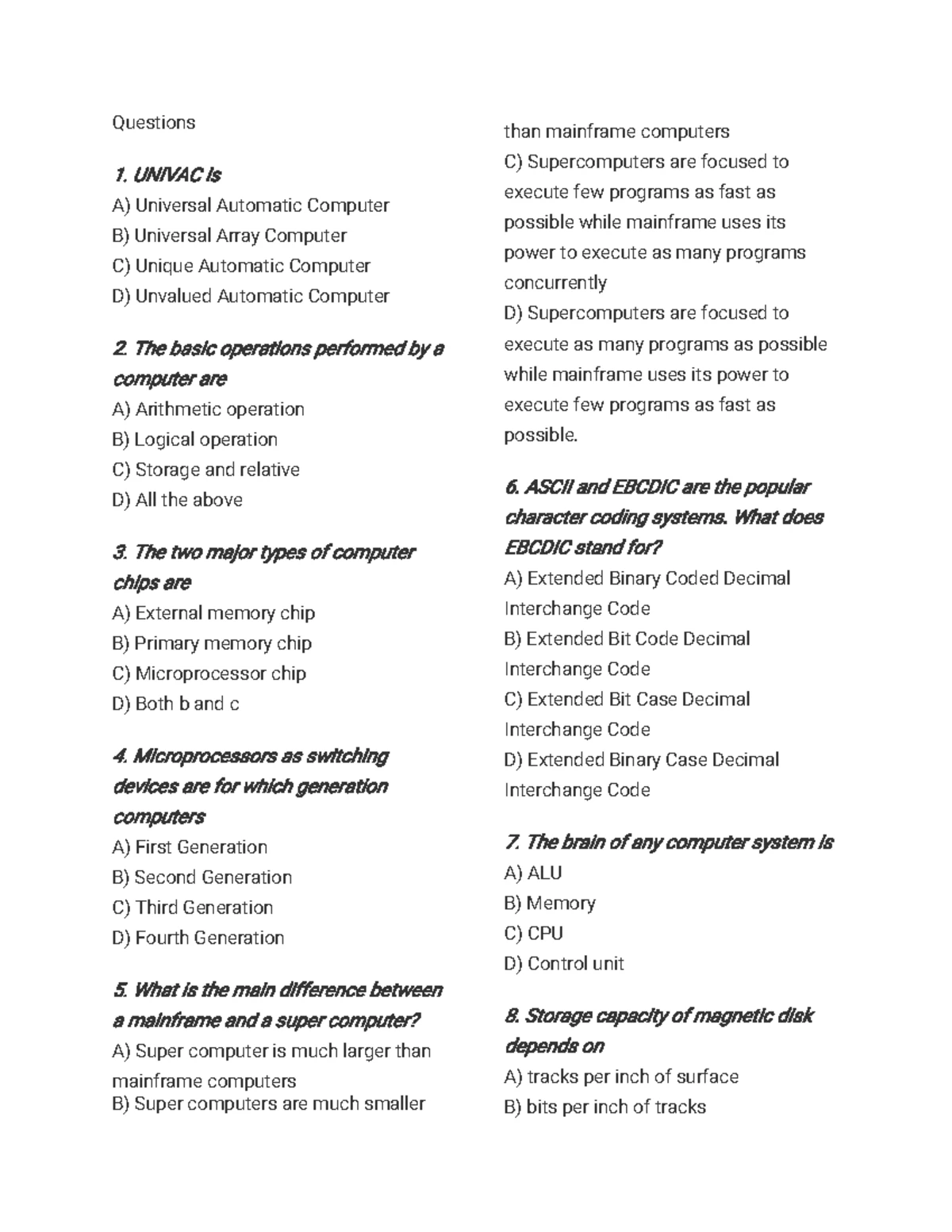CHE 101 - Resourceful Handout WITH Practice Questions - REPRODUCTION OF ...