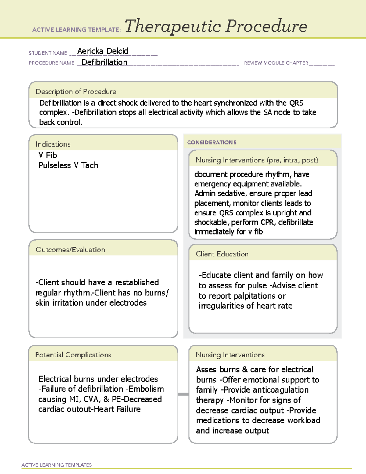 ACTIVE LEARNING TEMPLATE: Defibrillation Procedure Review - Studocu