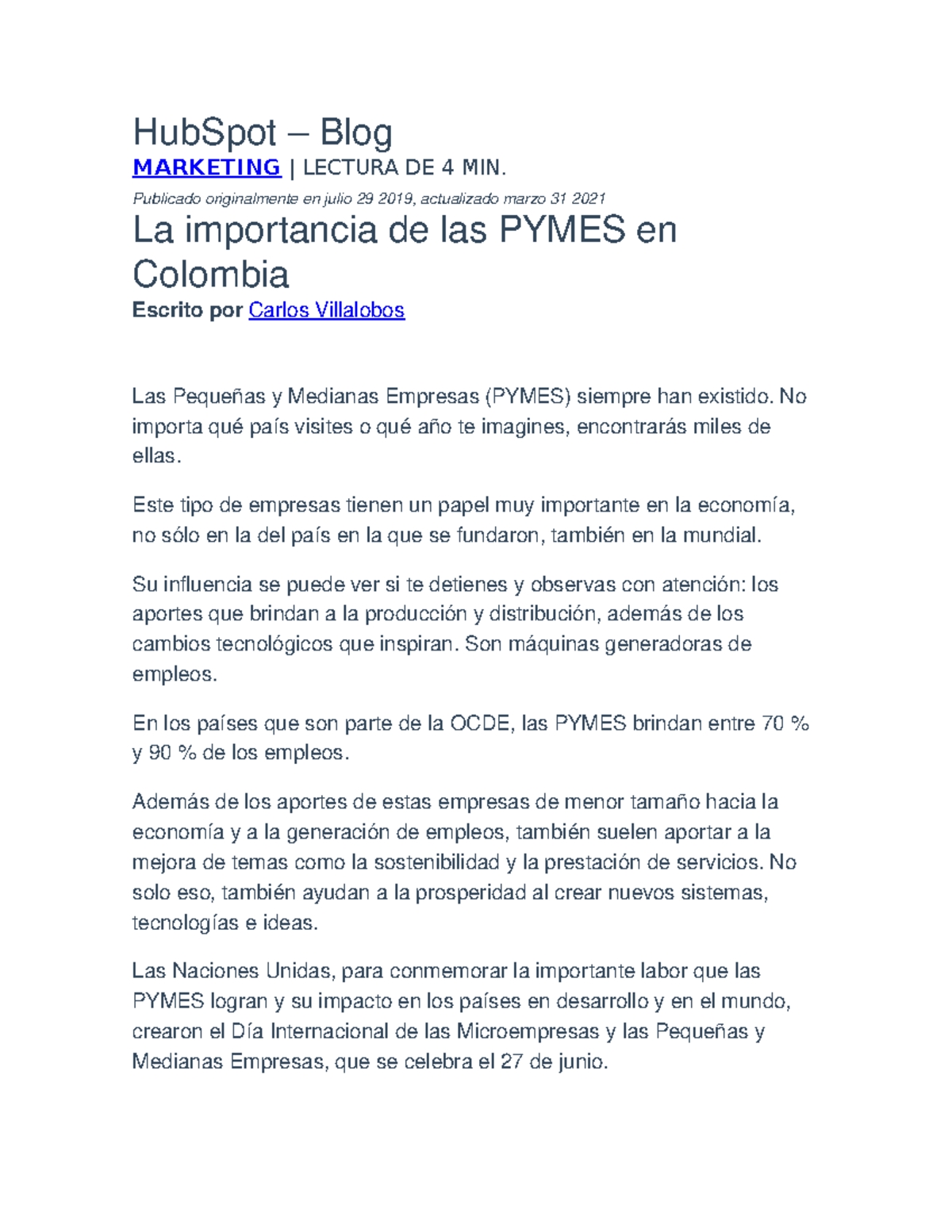 La importancia de las PYMES en Colombia: Desafíos y Oportunidades - Studocu