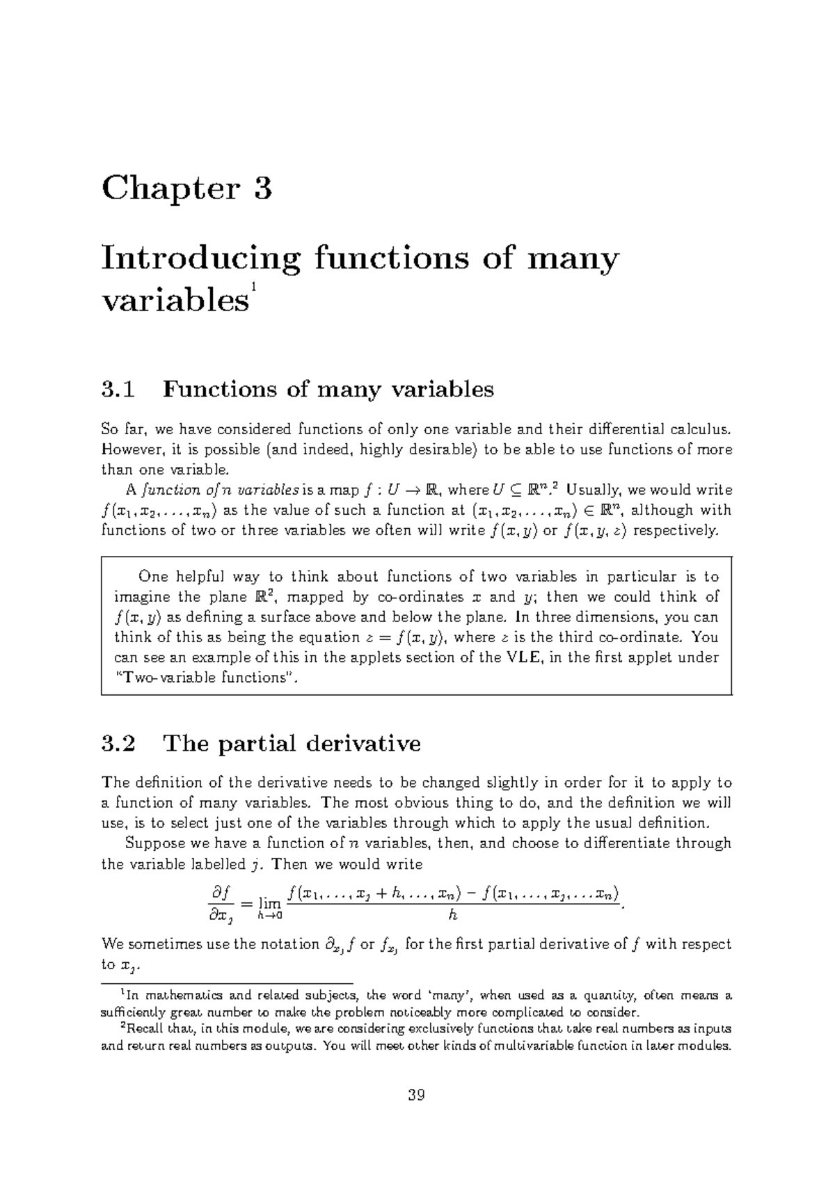 Chapter 3 Notes - Chapter 3 Introducing functions of many 1 variables 3 ...