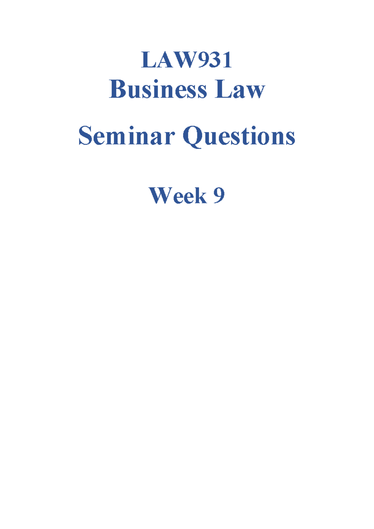 LAW931 Business Law Seminar Questions - Week 9 Analysis - Studocu
