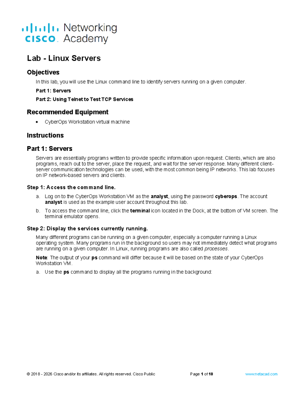 4.3.4 Lab - Linux Servers: Exploring Command Line & Telnet Usage - Studocu