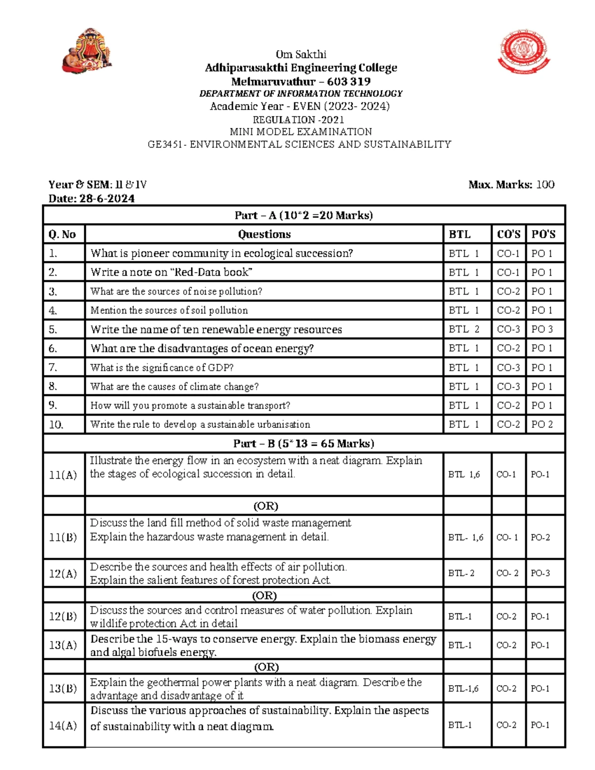 CS3451 Final Exam: Introduction to Operating Systems Question Paper ...