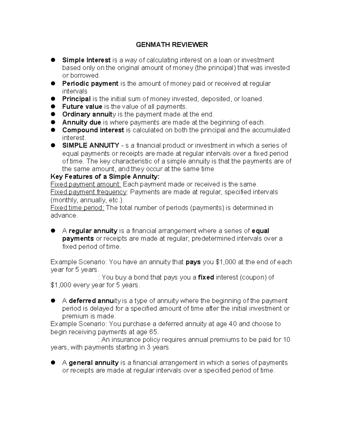 GENMATH REVIEWER: Understanding Simple Interest & Annuities - Studocu