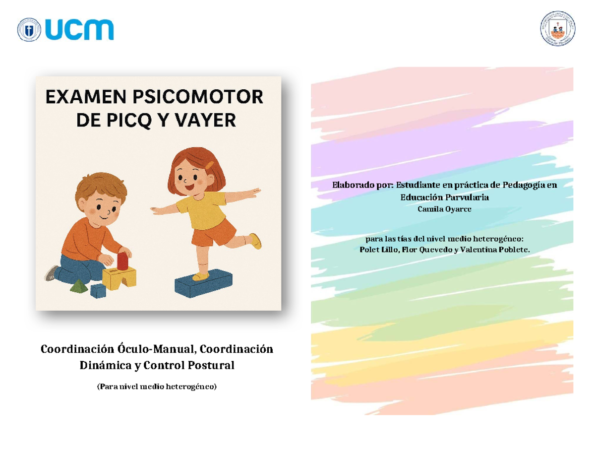 Mini Manual de Aplicación del Examen Psicomotor Picq y Vayer - Studocu