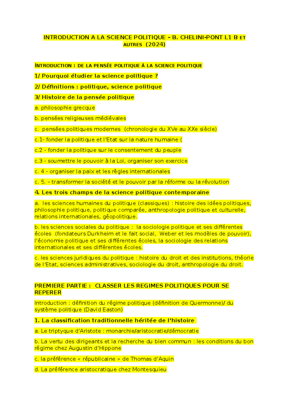 Introduction à la Science Politique B - L1 B (2024) : Plan de Cours ...