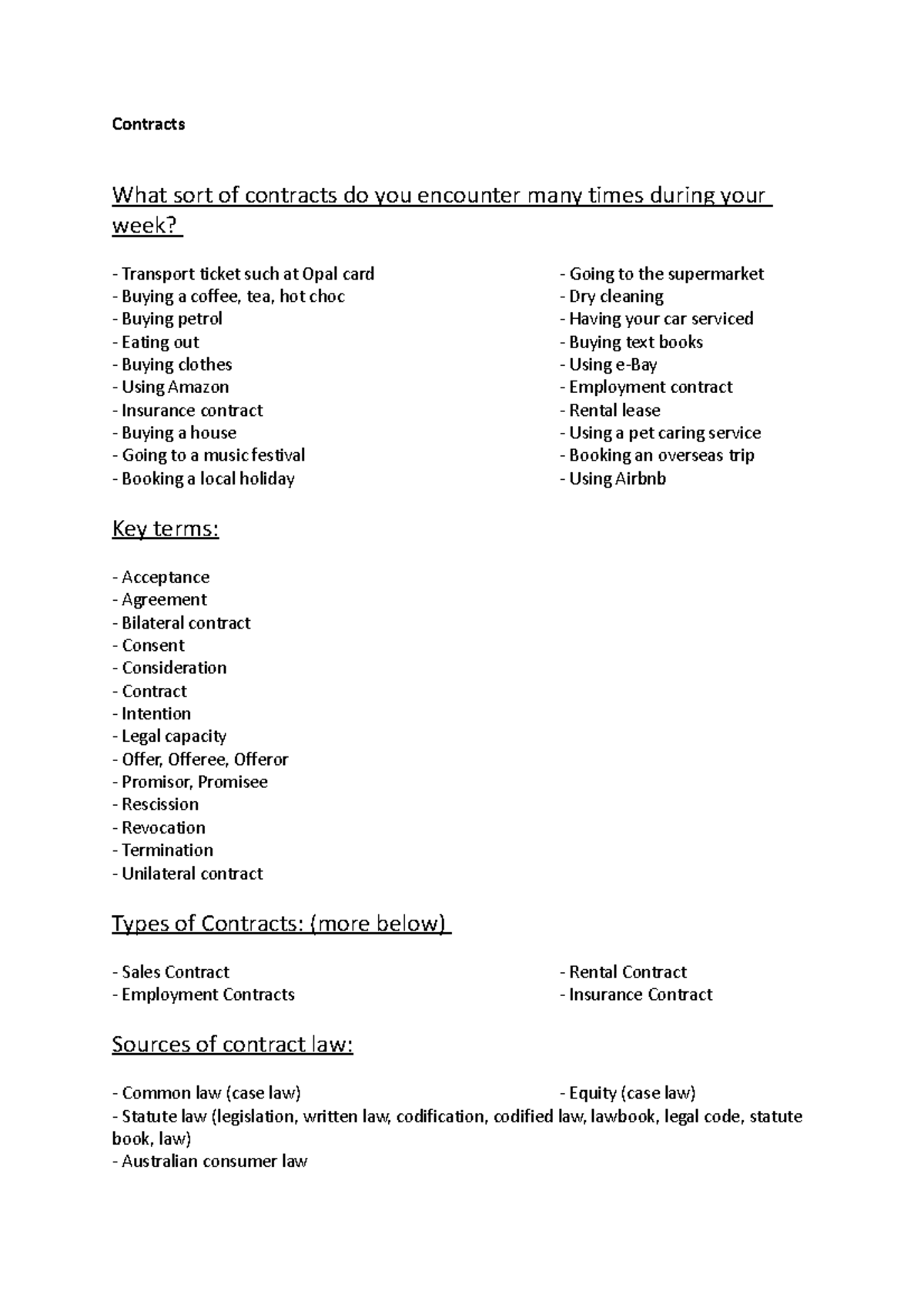 Contracts - Summary of the class regarding 'Contract Law' - Contracts ...