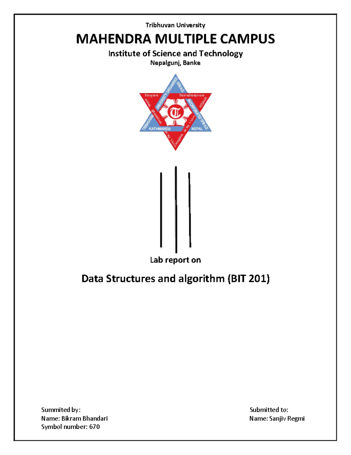 DSA Lab Report: Data Structures & Algorithms (BIT 201) - Studocu