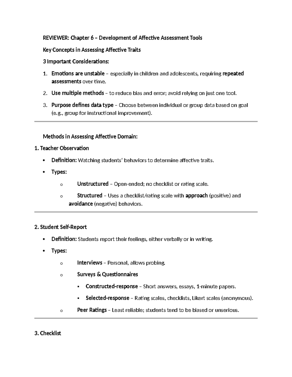REVIEWER: Assessment Finals Review for Chapter 6 & 8 on Affective Tools ...