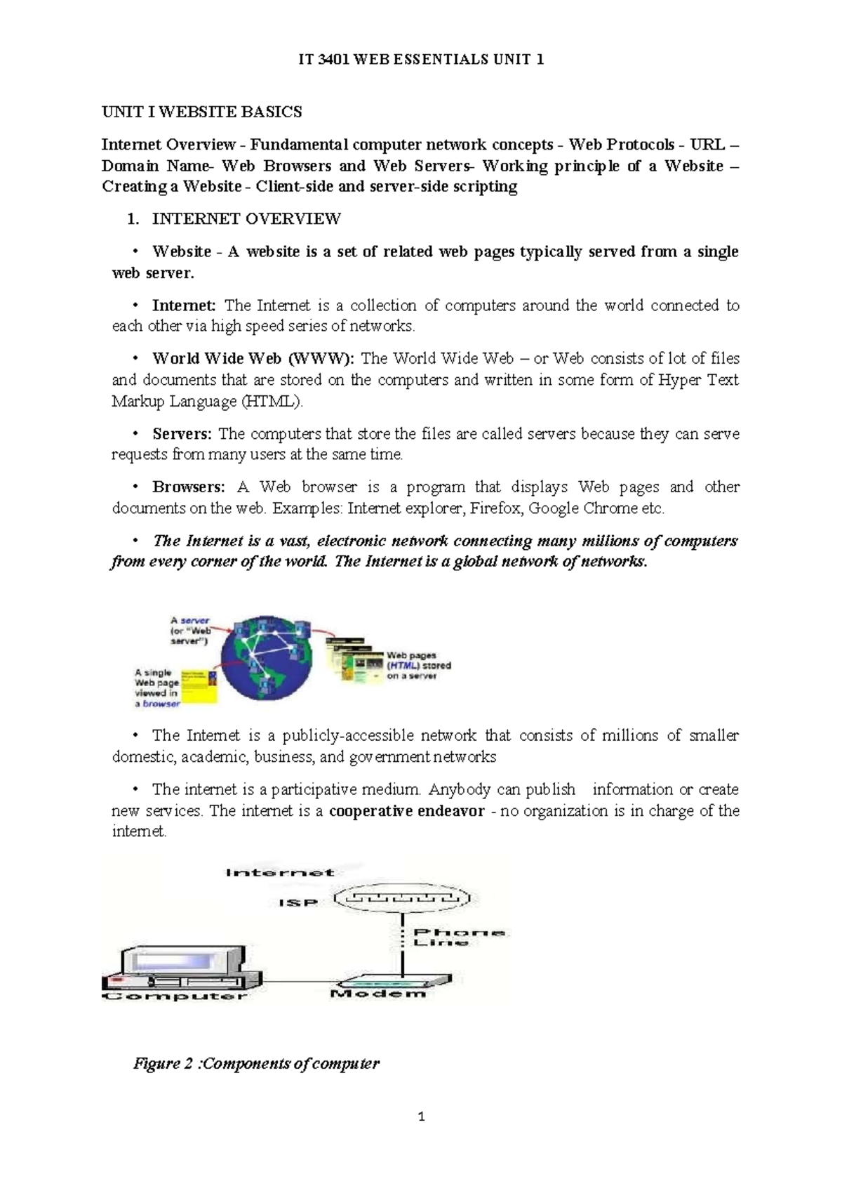 Unit1 - UNIT I WEBSITE BASICS Internet Overview - Fundamental computer ...