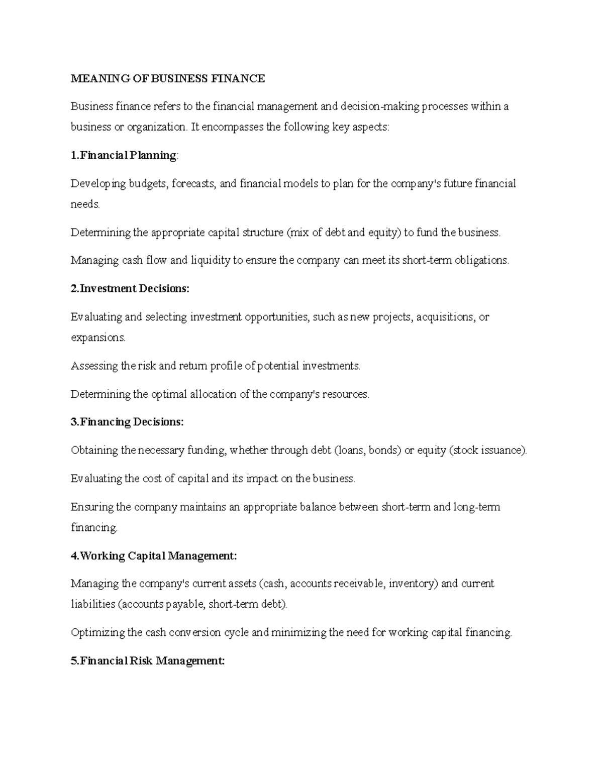 Business Finance Overview: Key Concepts and Importance - Studocu