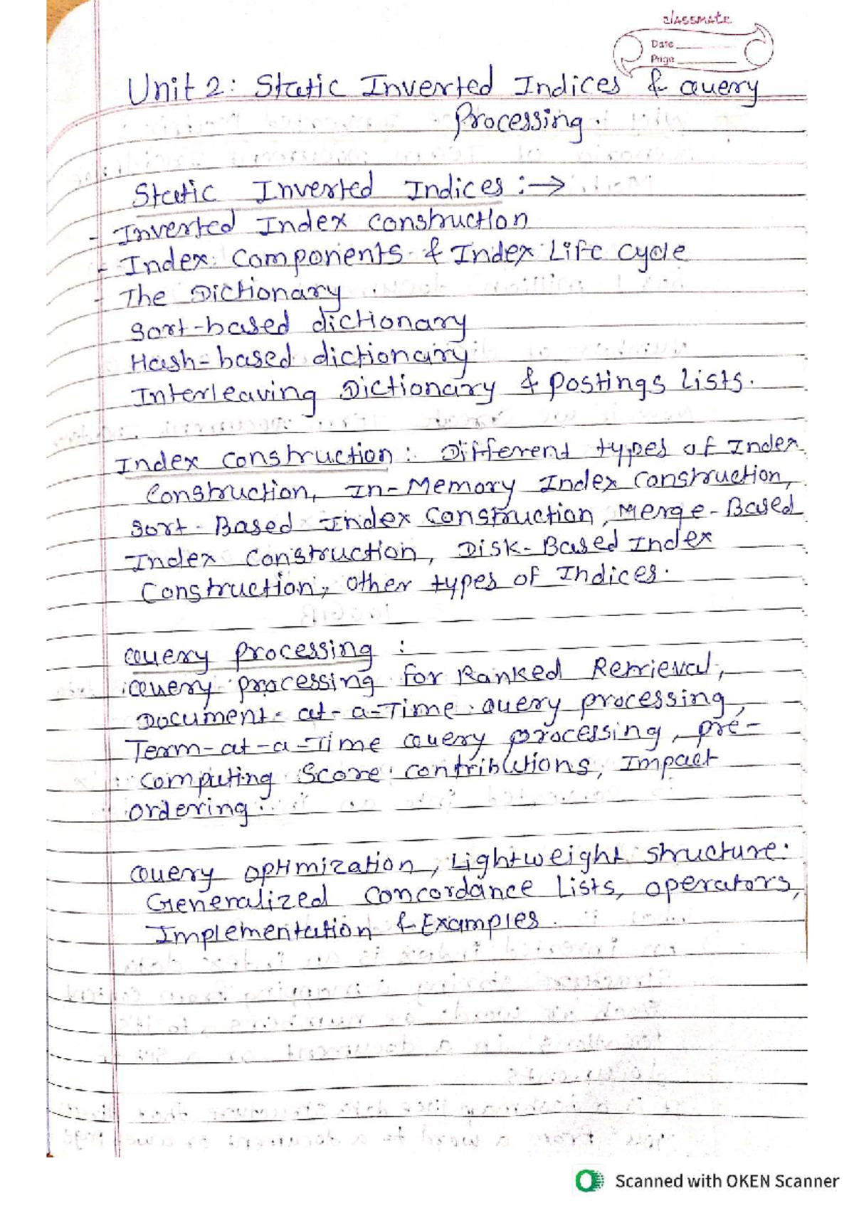 Unit 2: Static Inverted Indices and Query Processing Overview - Studocu