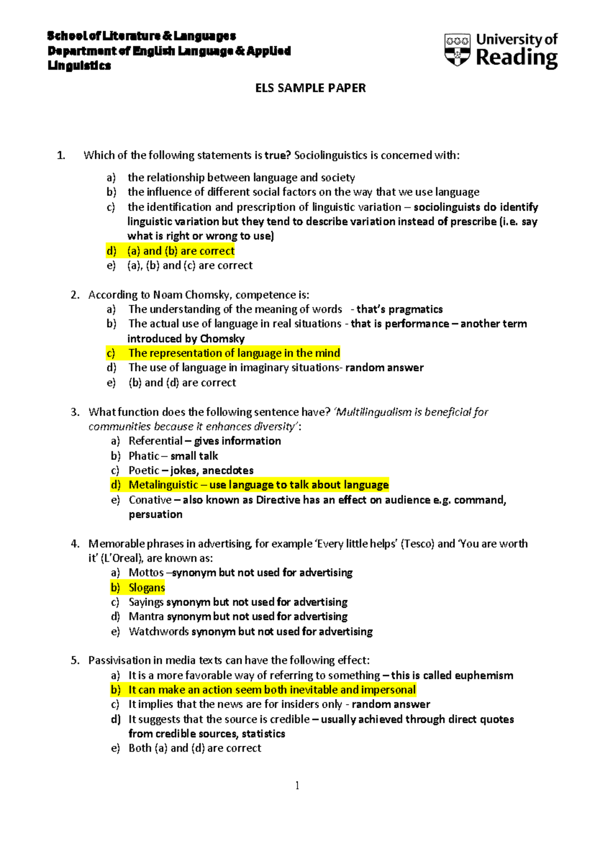 ELS 2015 Sample Exam: Questions & Answers for Practice - Studocu