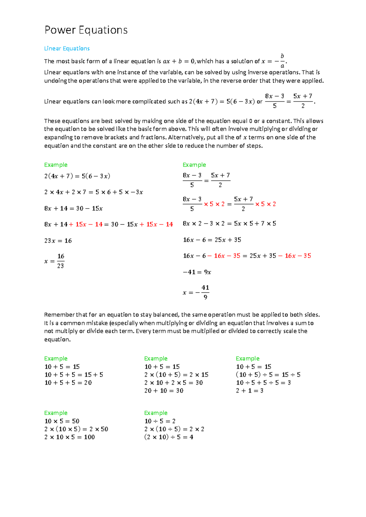 Linear Equations: Understanding and Solving Methods - Studocu