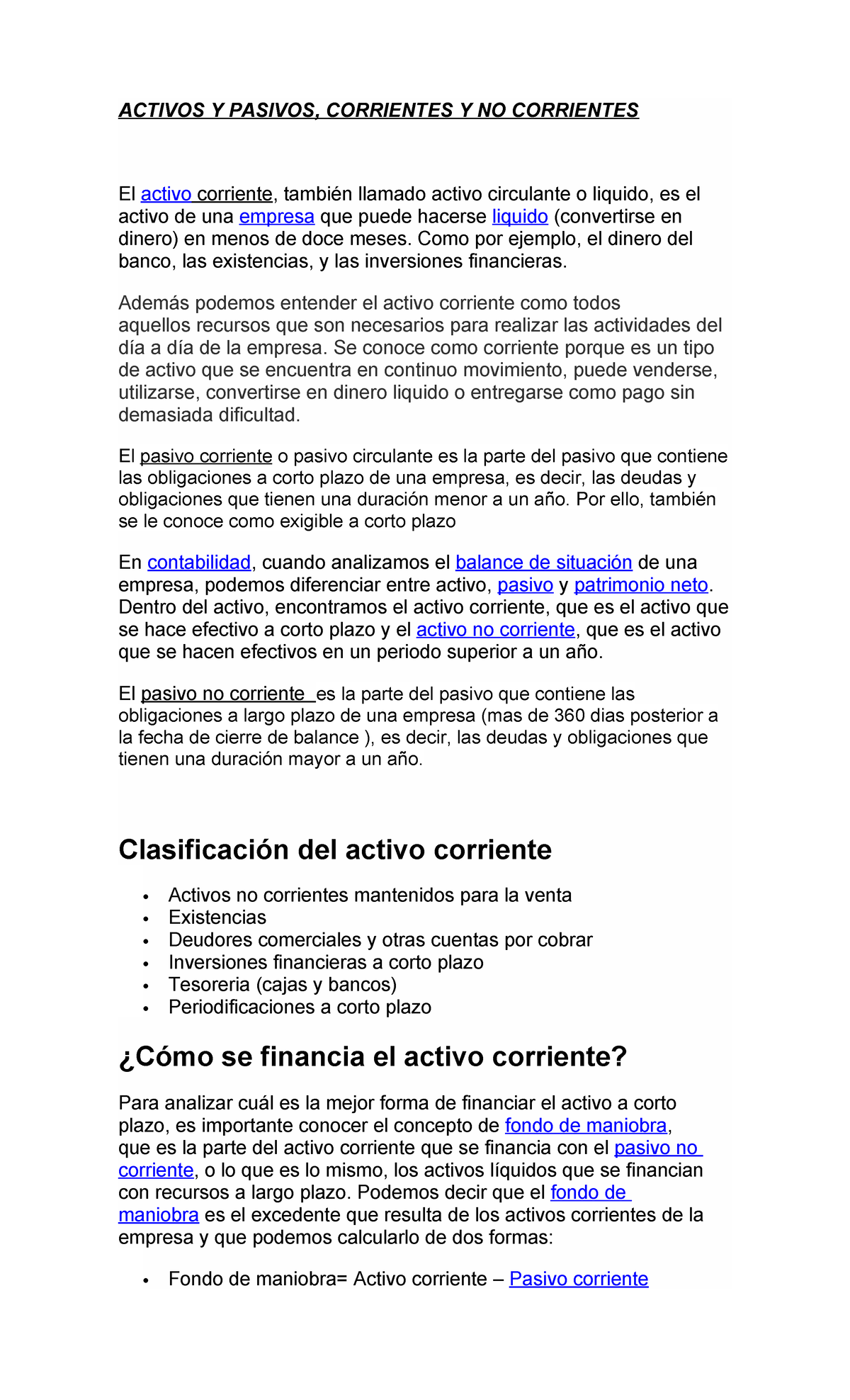 ACTIVOS Y PASIVOS: CORRIENTES Y NO CORRIENTES - Análisis Contable - Studocu