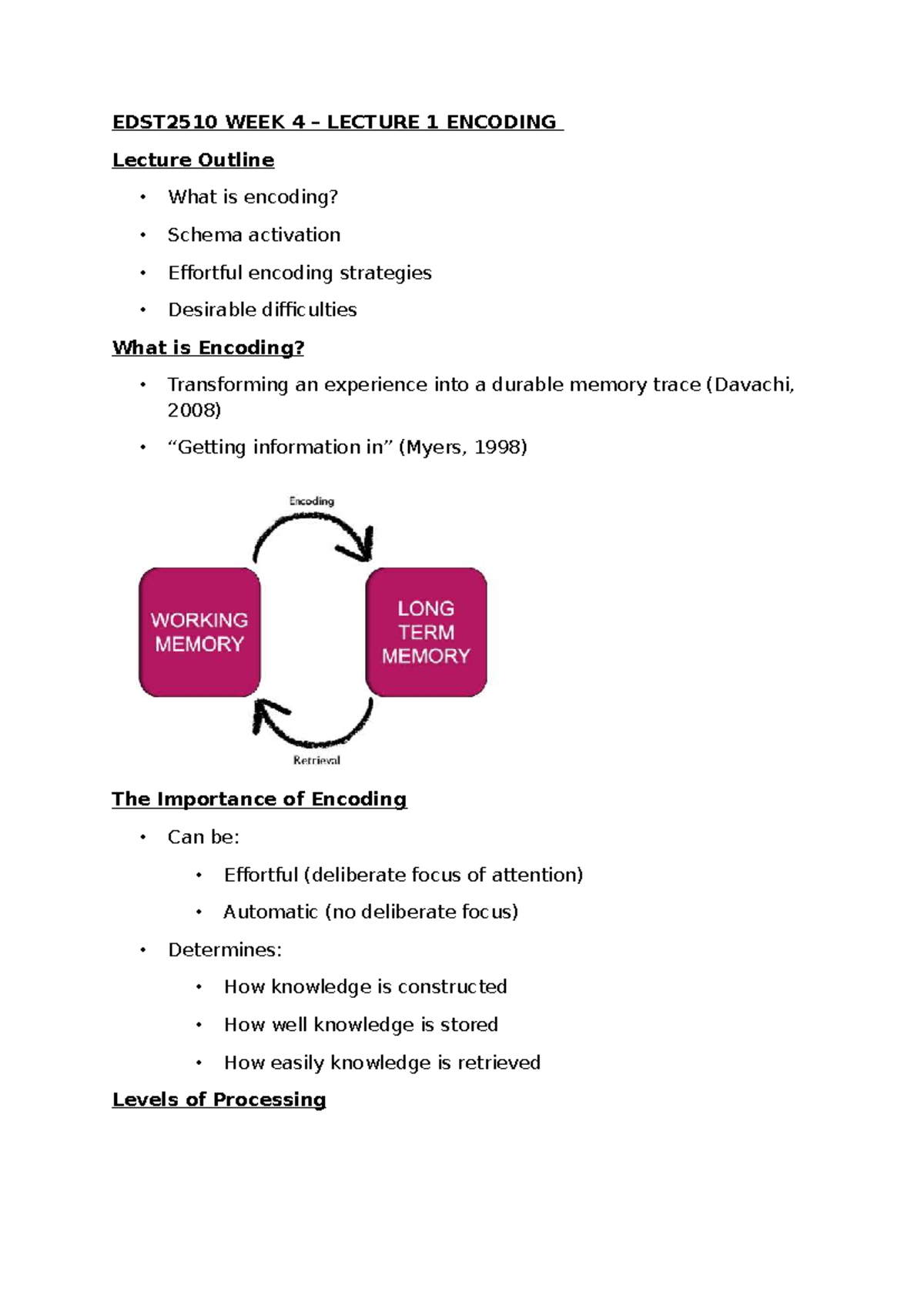 EDST2510 WEEK 4 LECTURE 1: Effective Encoding & Retrieval Strategies ...