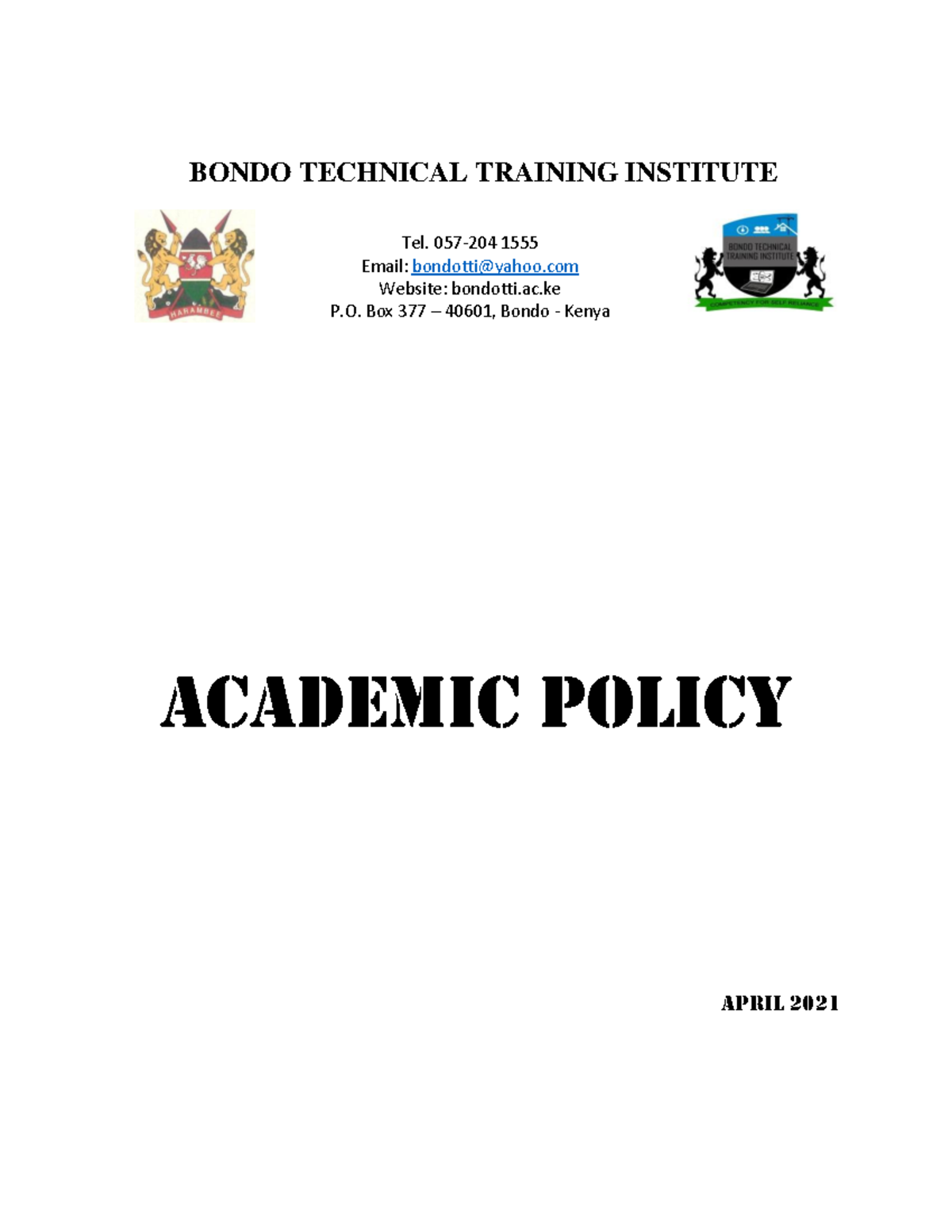 BTTI ACADEMIC POLICY 2021: Guidelines and Procedures - Studocu