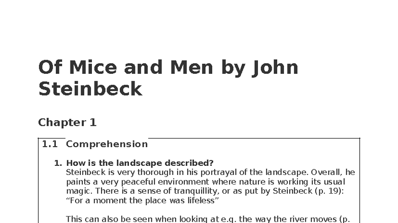 Of Mice and Men (ENG 101) - Steinbeck Chapter 1 Comprehension Notes ...