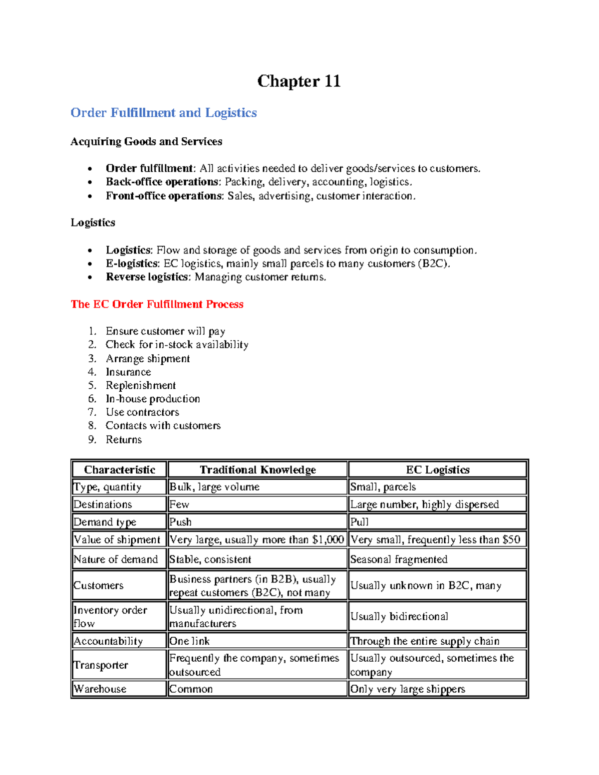 Chapter 11 E-Bus Notes: Order Fulfillment & Logistics Insights - Studocu