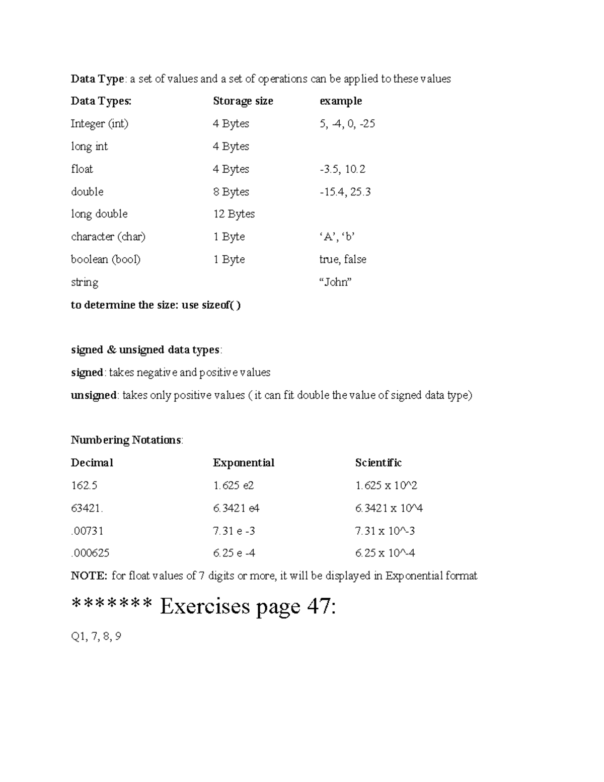 Data Types and Arithmetic Operations Overview (CS101) - Studocu