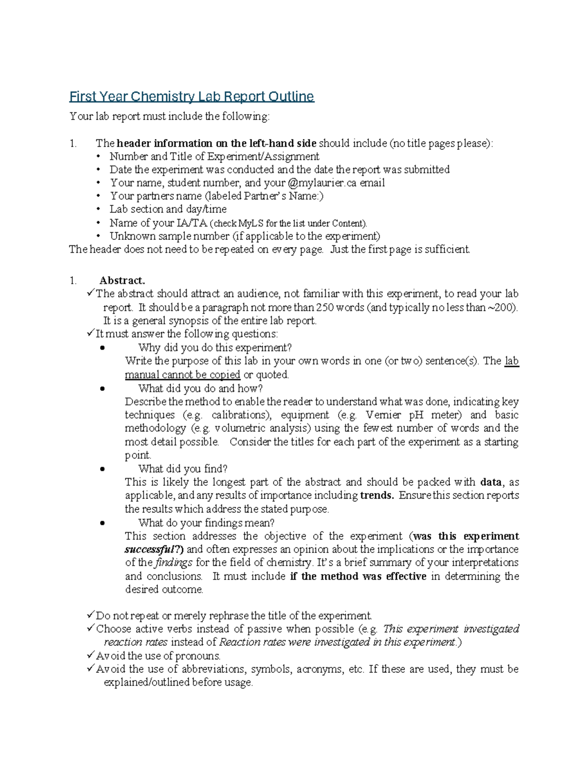 Lab Report Guidelines for CH110 - First Year Chemistry F2025 - Studocu