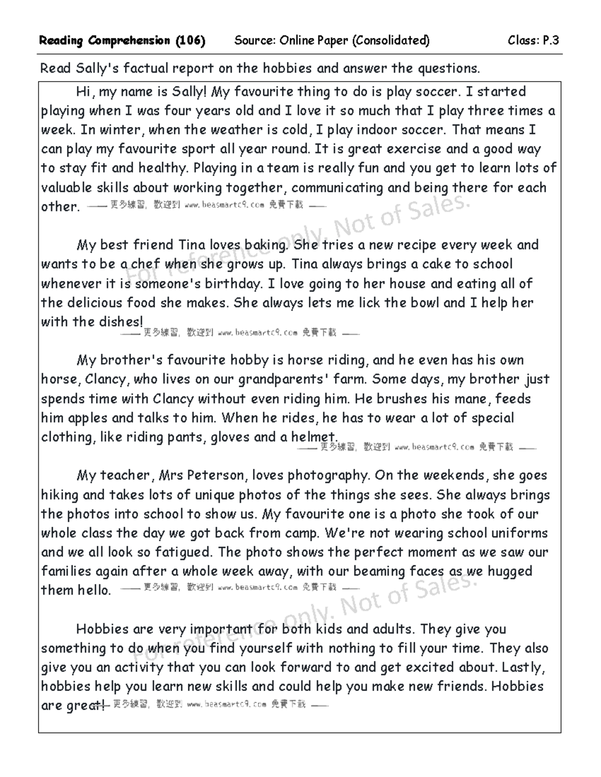 P.3 Reading Comprehension Exercises (106-111) - Studocu
